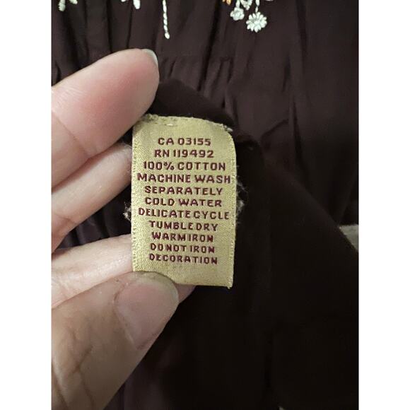 April Cornell tunic blouse Large embroidery brown fall Cottagecore boho Vintage - Picture 5 of 13